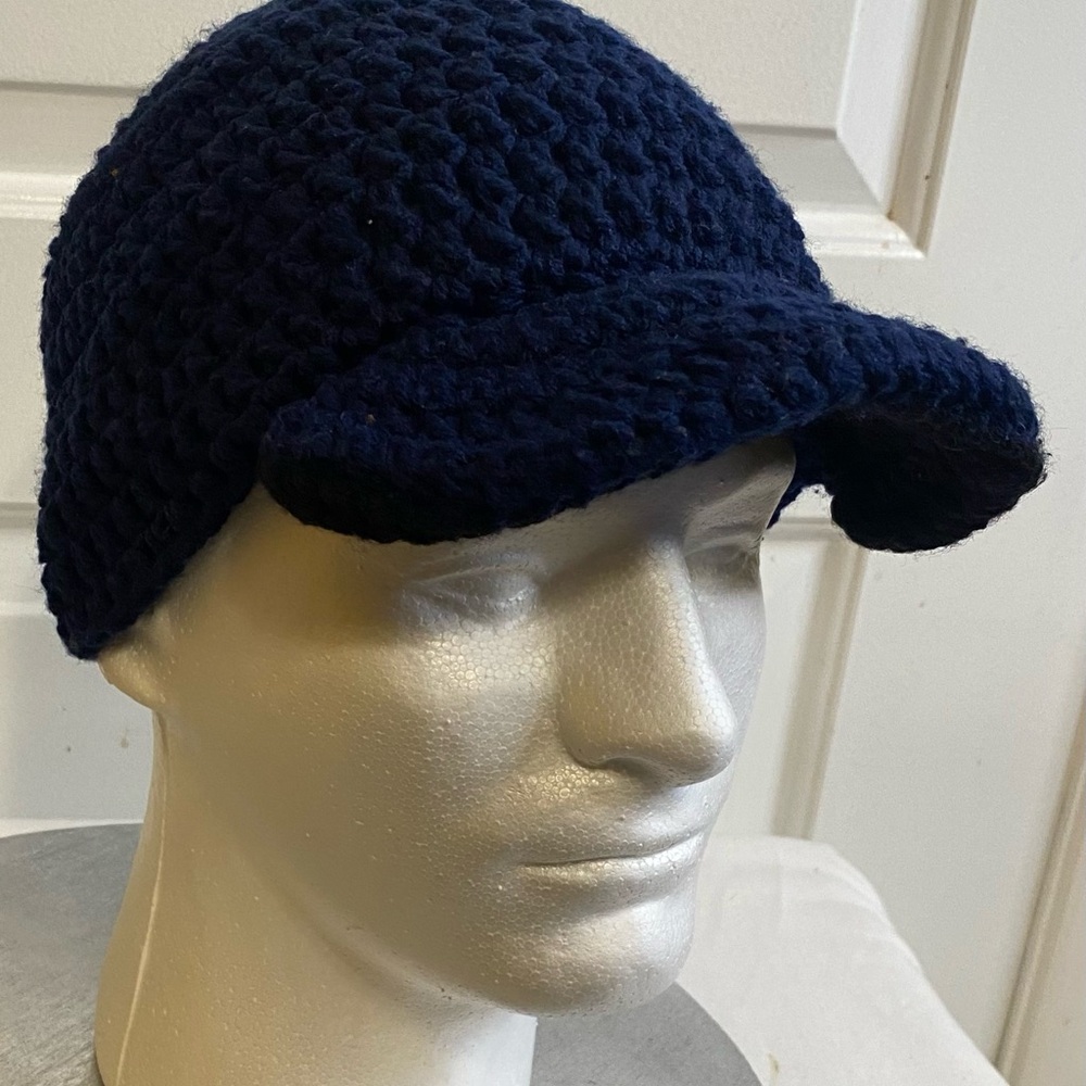 Vintage Solid Navy Blue cotton CROCHET KNIT SUMMER KNIT Cap SIZE L/Xl
